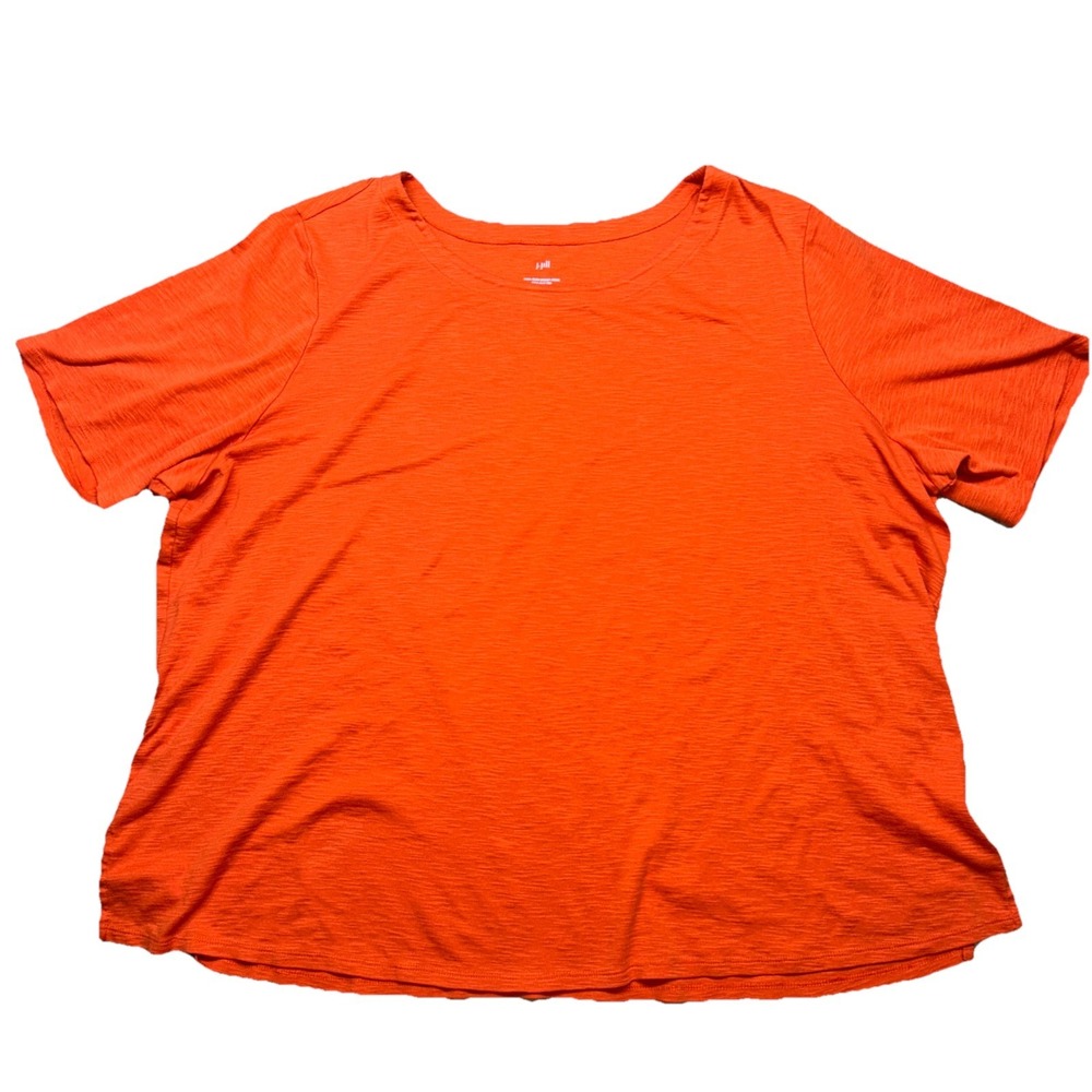 J Jill 100% Pima Cotton Slub Scoop Neck Side Slit Tee‎ Bright Orange Womens 4X